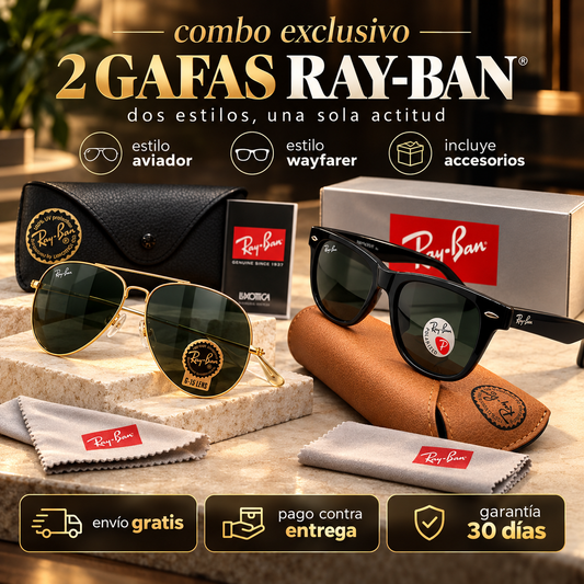 🕶️ Combo Dúo Clásico 2x1 | Aviador Dorado + Wayfarer Negro ✨